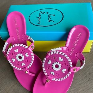 Jack Rogers Hot Pink 💕 Georgica Studded Whipstitched Jelly Sandals. Size 7.